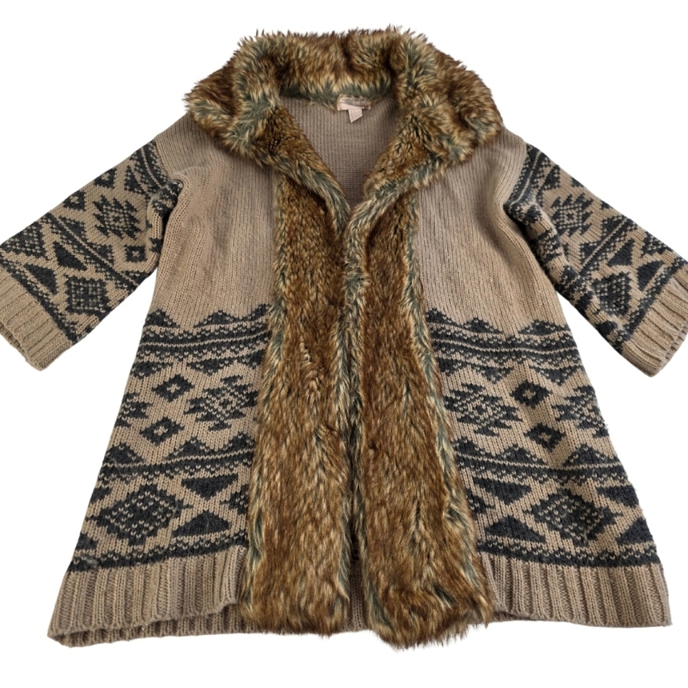 Forever 21 Knit + Faux Fur Patterned Cardigan Aztec Size S Festi 3052-AO